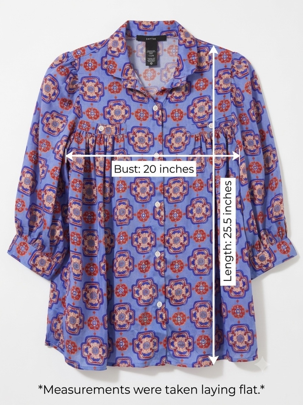 SMYTHE XS Iris Medallion Shirred Pocket Blouse Blue Tile Top - Picture 10 of 10
